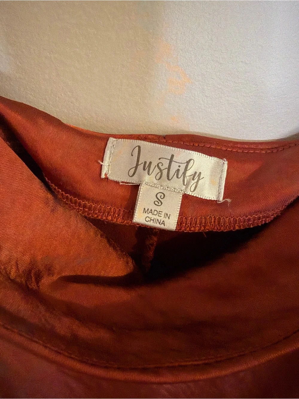 Justify Rust Satin Slip Dress Cowl Neck Side Slit Adjustable Straps NWT Small - Picture 4 of 5